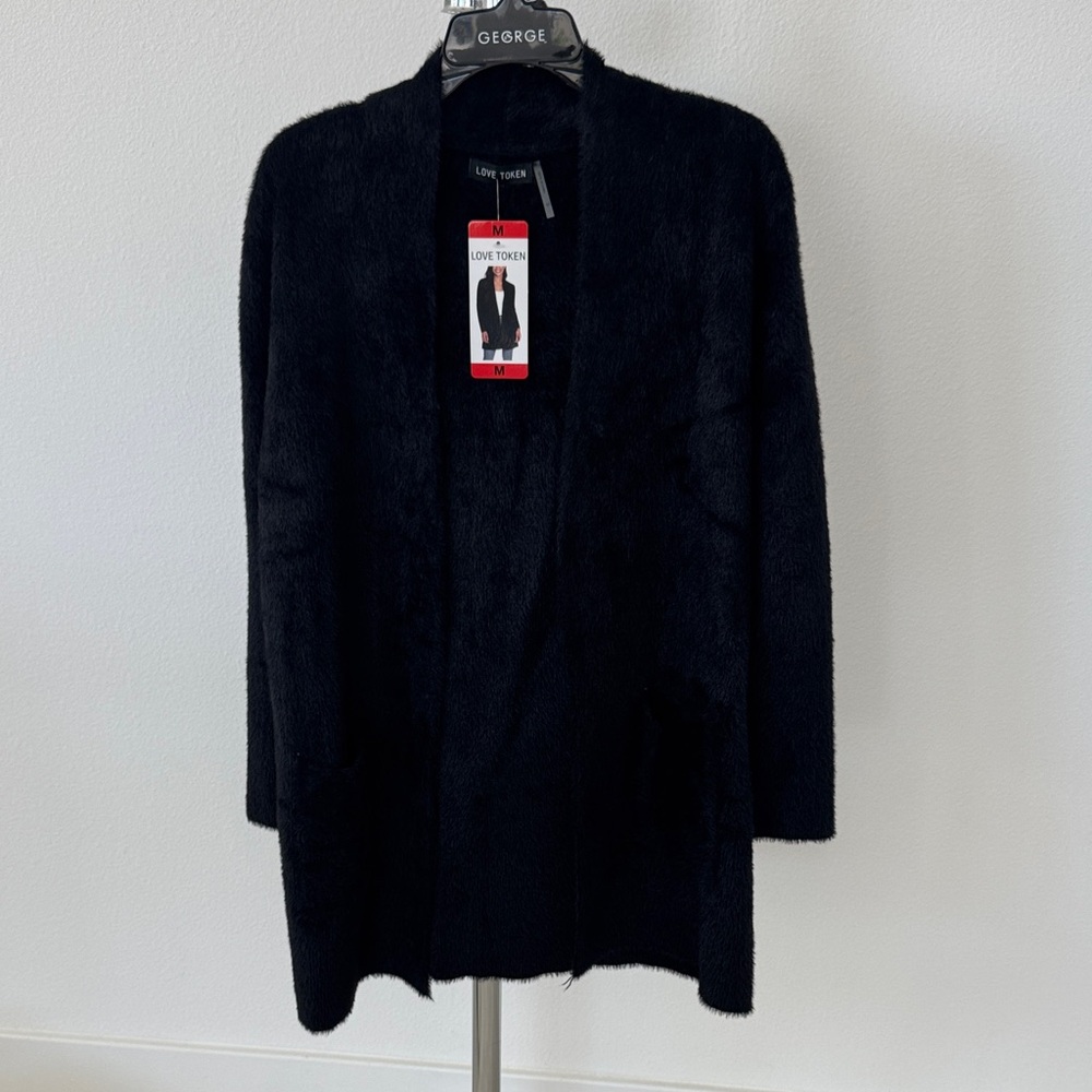Love Token Ladies Fuzzy Cardigan, Black, Medium - NWT